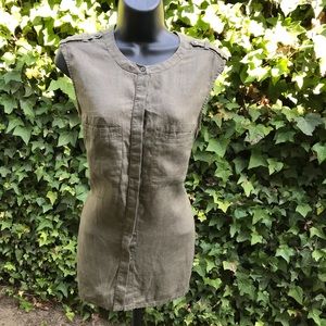 Jigsaw linen - sleeveless button down- olive green